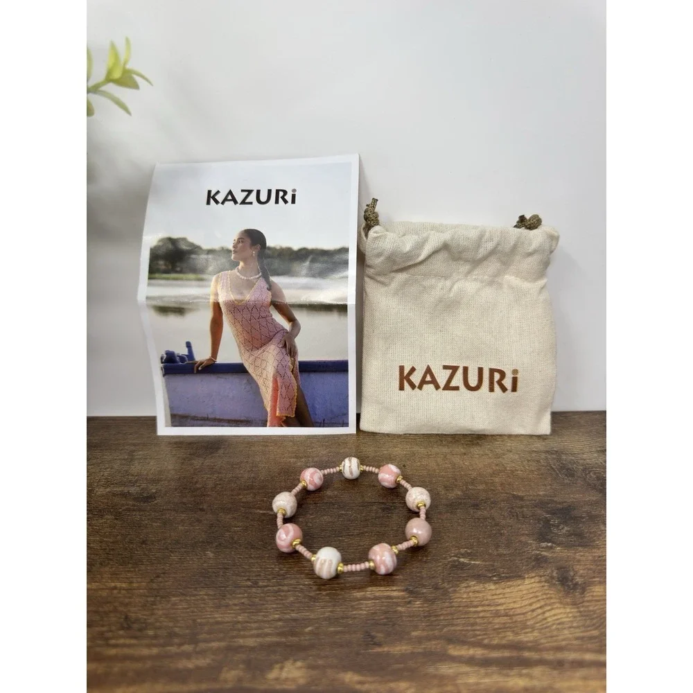 Kazuri Pink‎ Clay Hand Painted Beaded Bracelet Hand Made in Kenya Elastic